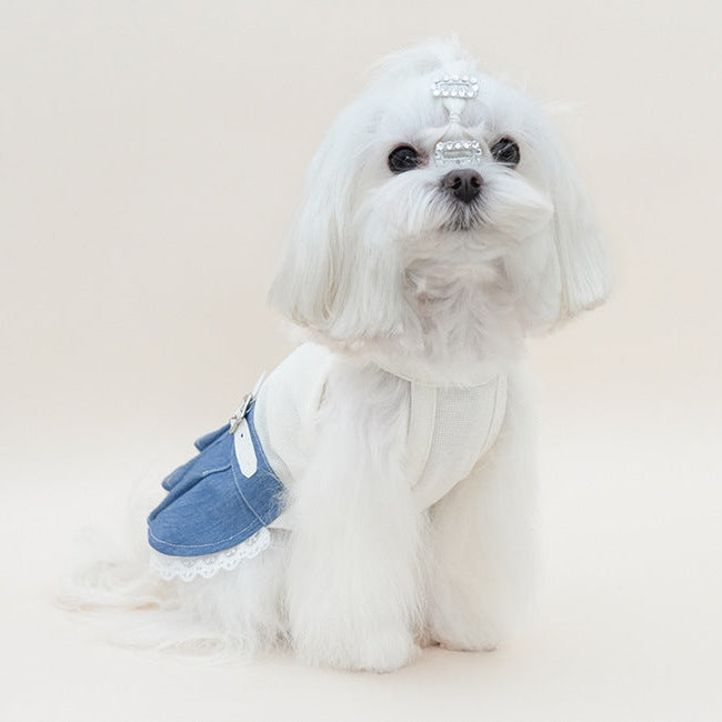 Rhinestone Cherry Belt Denim Dog Cat Dress