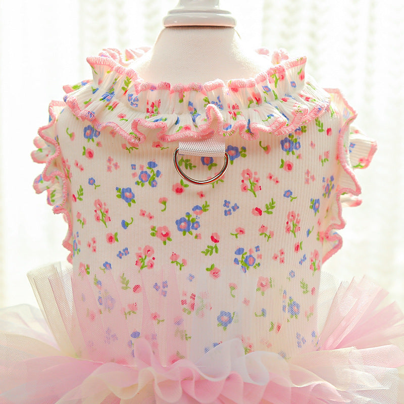 Floral Layered Dog Cat Harness Dress/Vest