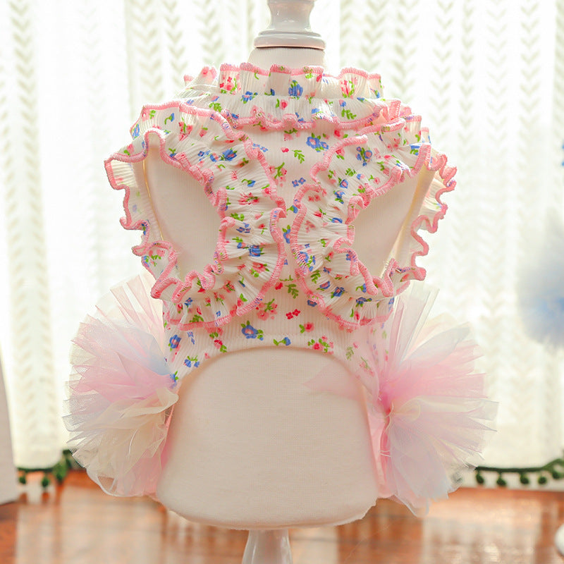 Floral Layered Dog Cat Harness Dress/Vest