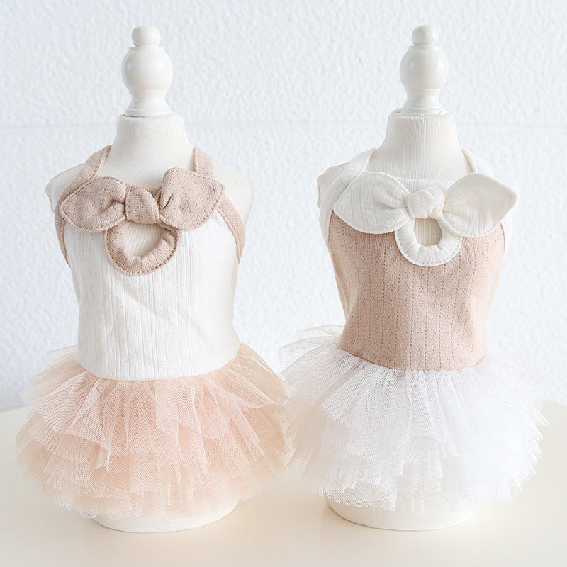 Contrast Color Sweet Bow Dog Cat Dress