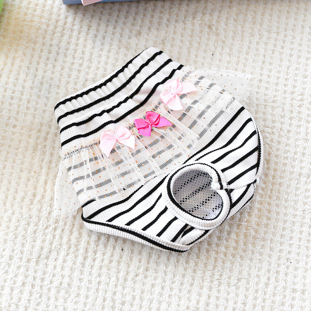 Washable Striped Bow Lace Dog Diaper Pants