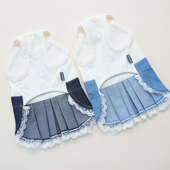 Rhinestone Cherry Belt Denim Dog Cat Dress