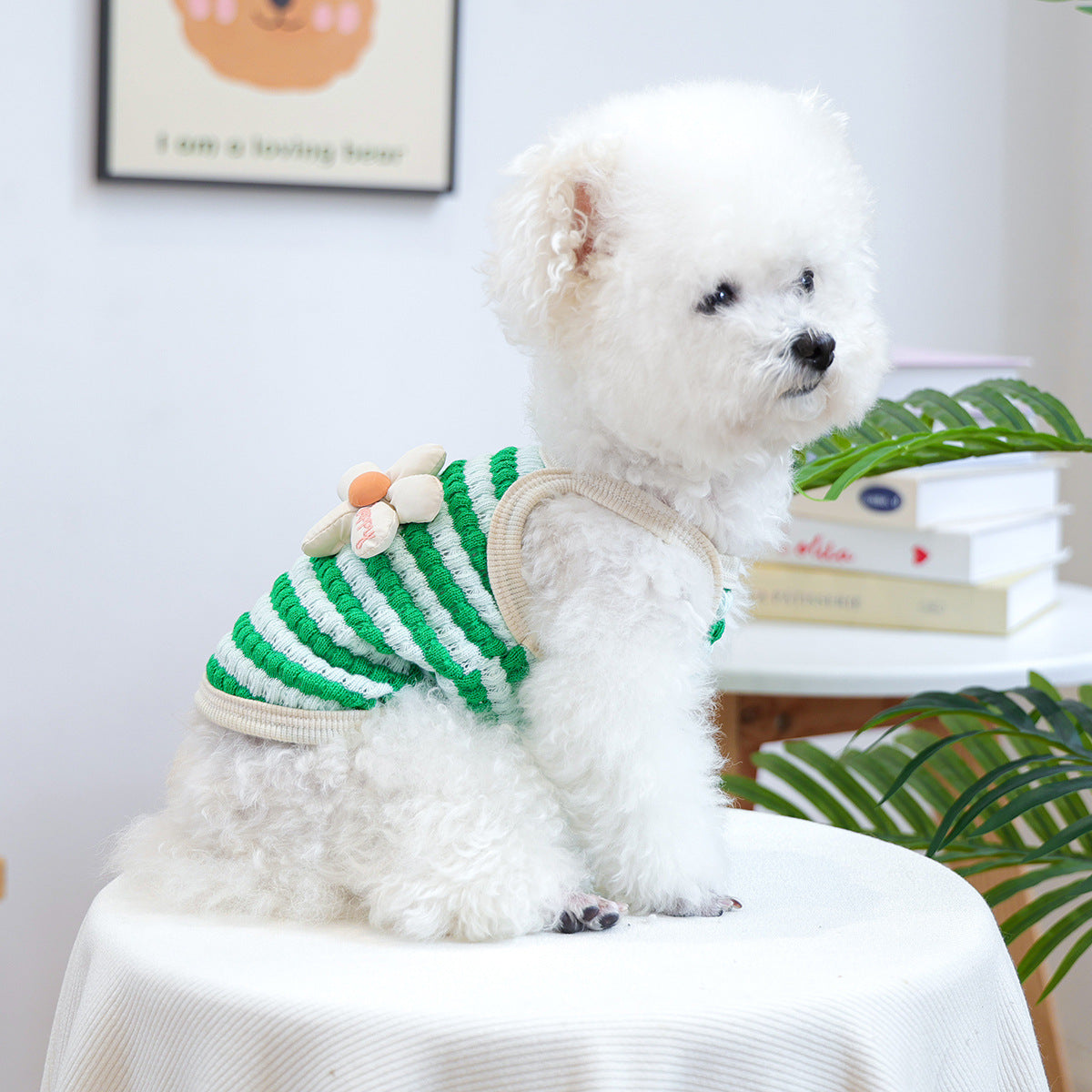 Breathable Striped Flower Decor Dog Cat Vest