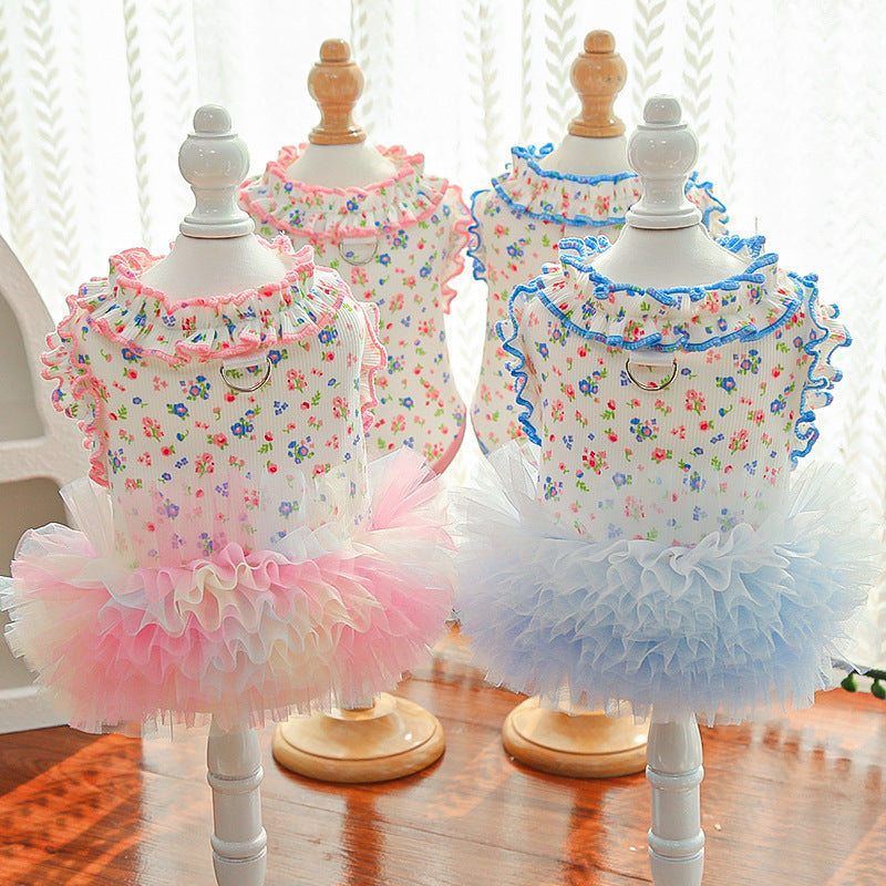 Floral Layered Dog Cat Harness Dress/Vest