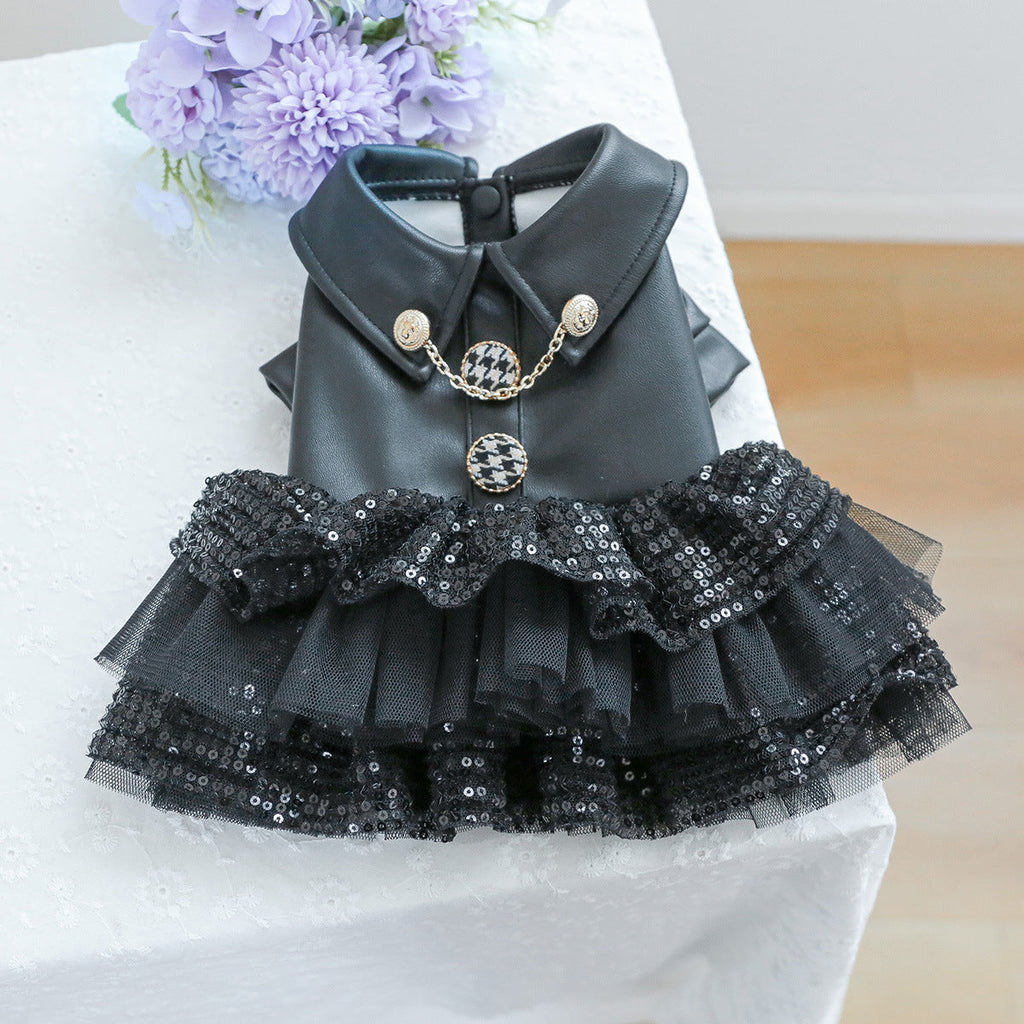 Black Faux Fur Dog Cat Jacket/Dress
