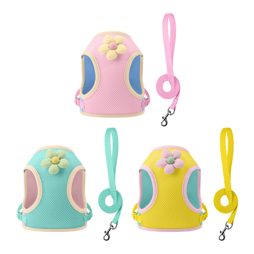 Breathable Flower Decor Dog Harness&Leash