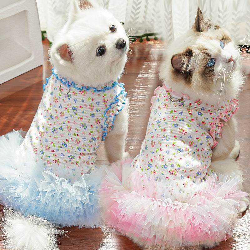 Floral Layered Dog Cat Harness Dress/Vest