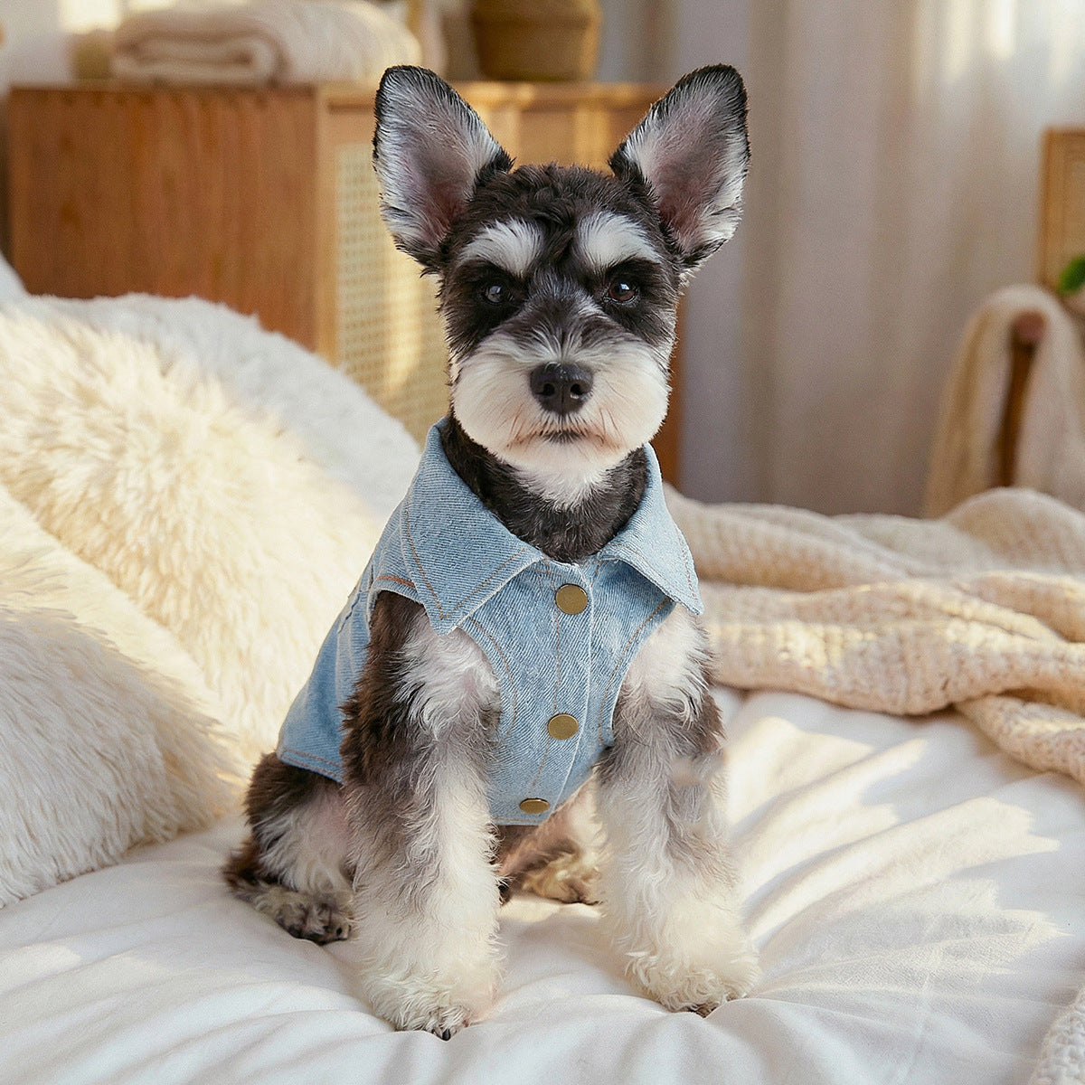 Pink Heart Bear Dog Cat Denim Harness Jacket
