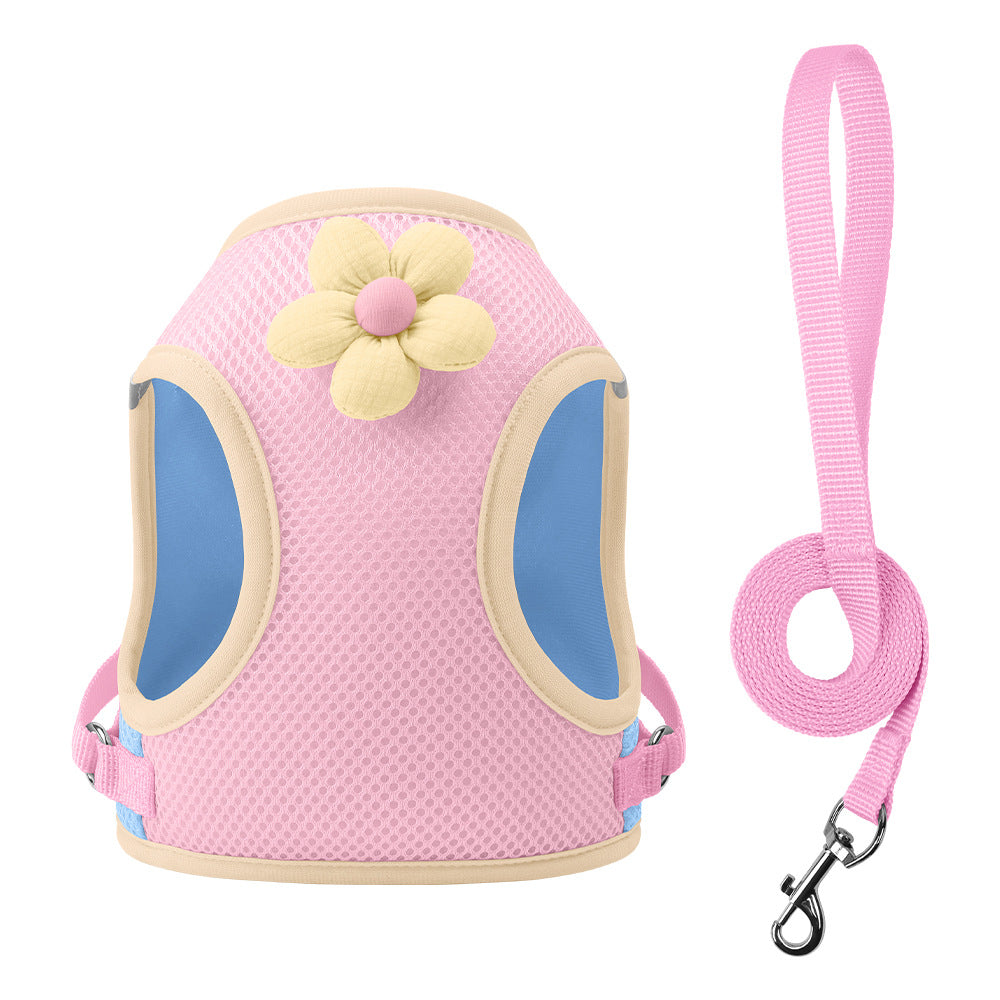 Breathable Flower Decor Dog Harness&Leash