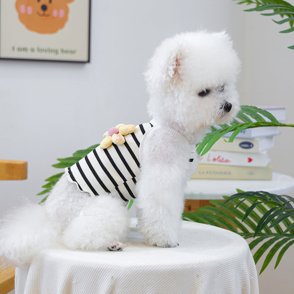 Breathable Striped Flower Decor Dog Cat Vest