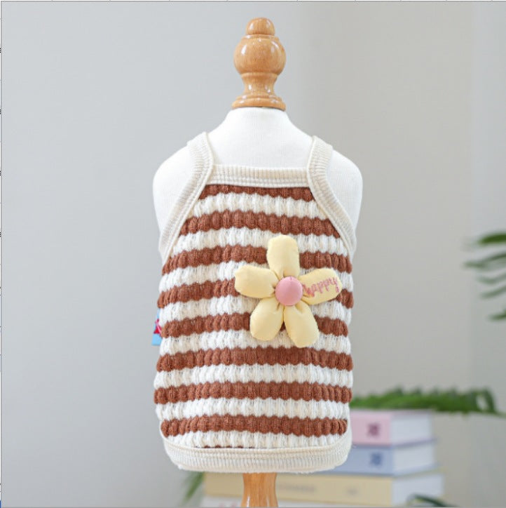 Breathable Striped Flower Decor Dog Cat Vest