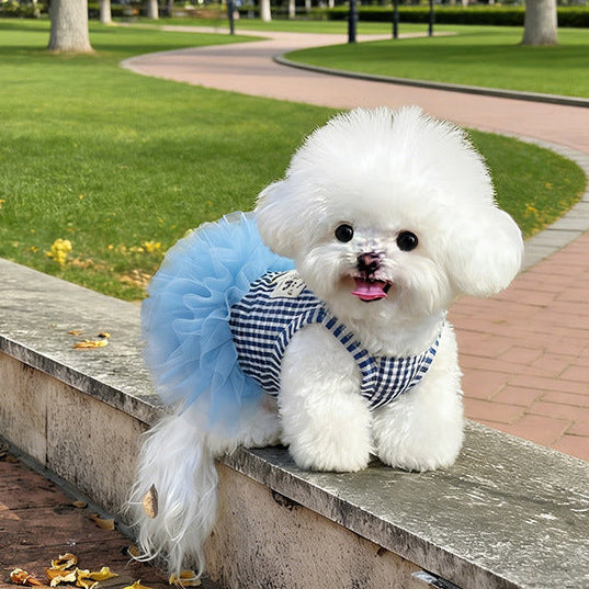 Plaid Tag Decor Dog Cat Lace Dress