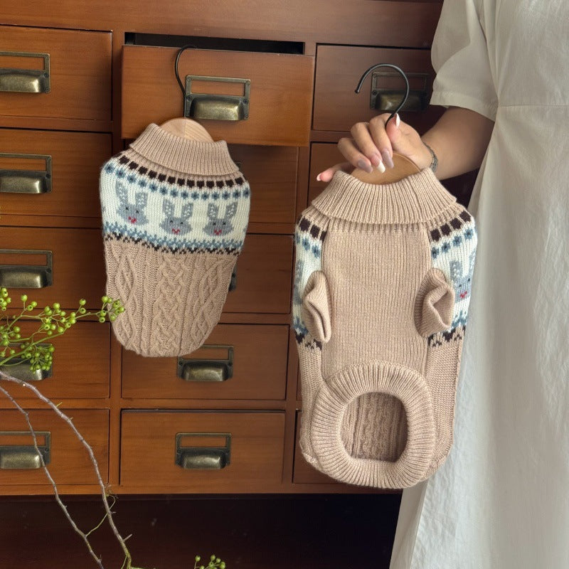 Rabbit Cable-Knit Dog Cat Sweater