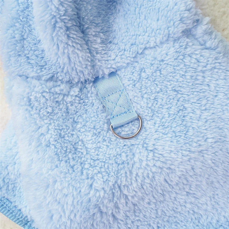 Soft Flannel Pet Dog Clothes Light Blue Solid Flower Winter Overalls for Cats New Year Cosplay Chihuahua Coat Kitten Sweatshirts