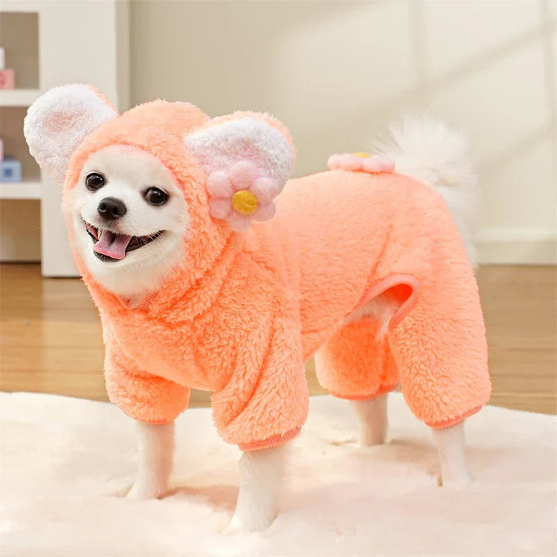 Soft Flannel Pet Dog Clothes Light Blue Solid Flower Winter Overalls for Cats New Year Cosplay Chihuahua Coat Kitten Sweatshirts